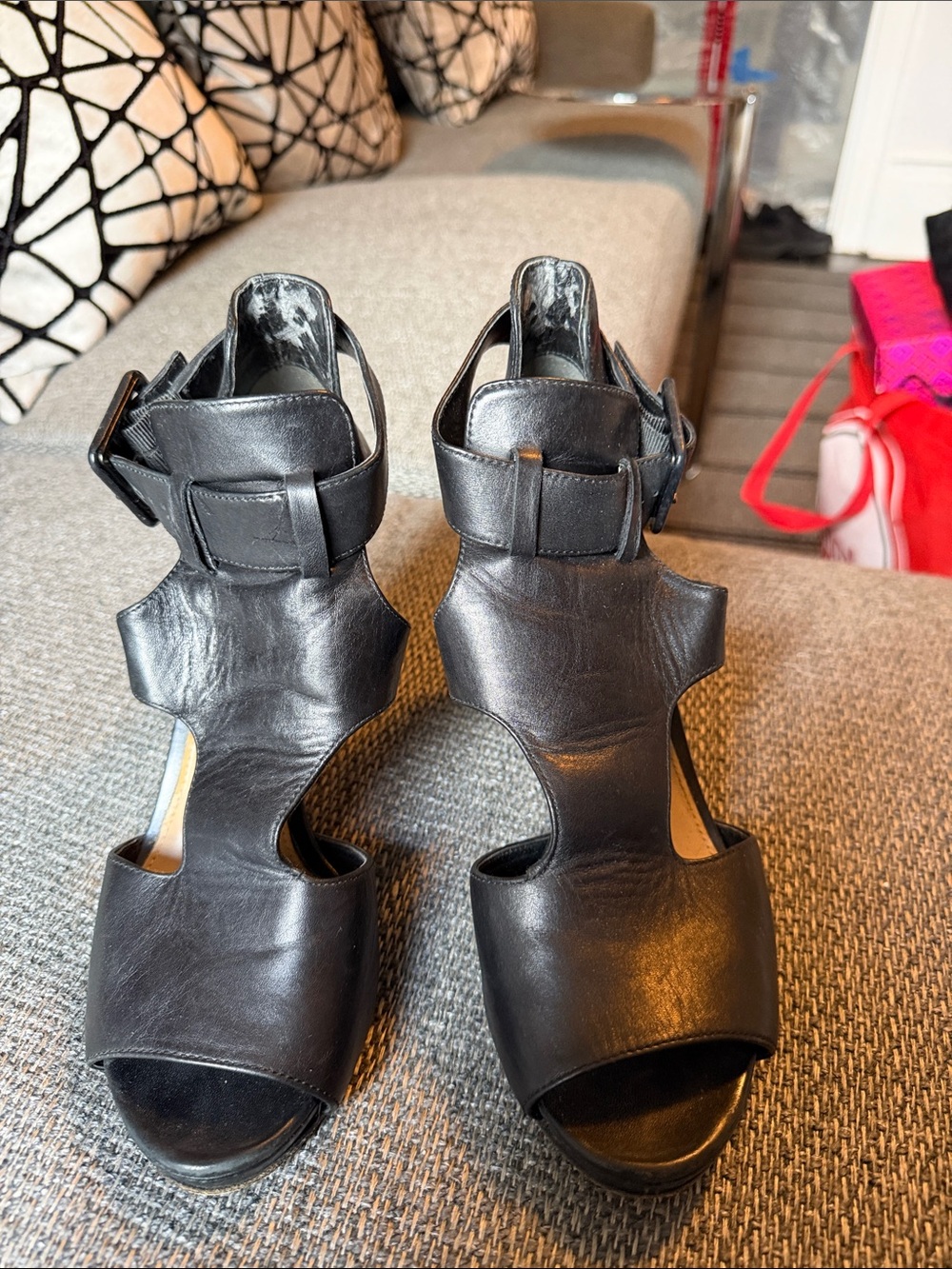 Black Cutout Leather Women’s Sandals - Stylish Ankle Strap